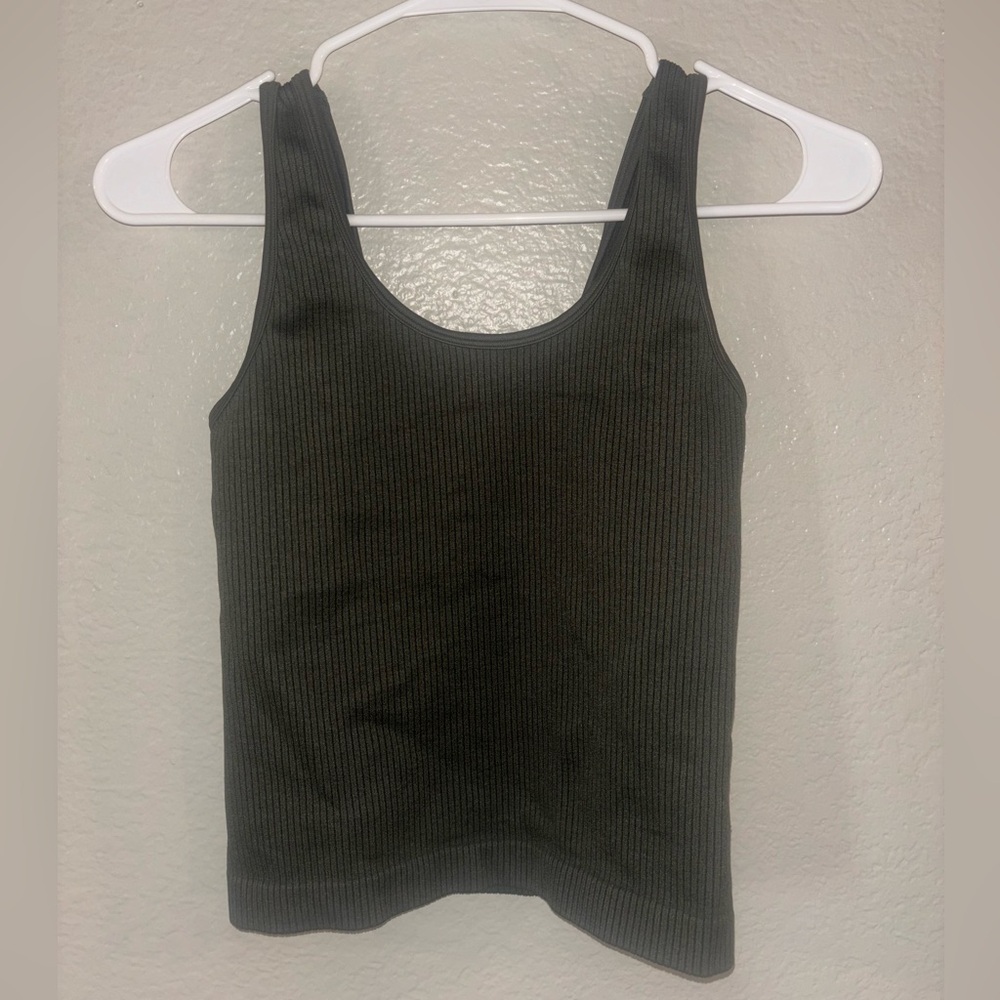 Dark Green Ribbed Seamless Tank Top